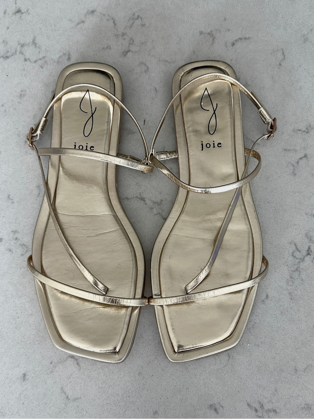Joie Glory Metallic Gold Strappy Flat Sandals 6.5